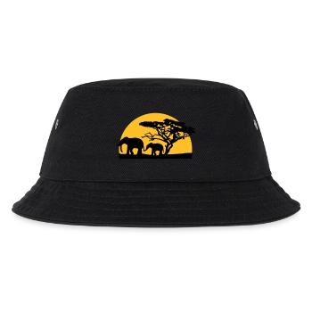 Sunset In Africa Tree And Elephants - Kids’ Bucket Hat - black - Front