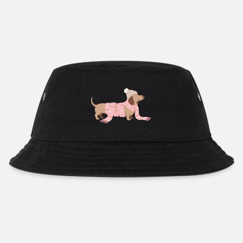 Winter Dackel Illustration - Kinder Bucket Hat - Schwarz