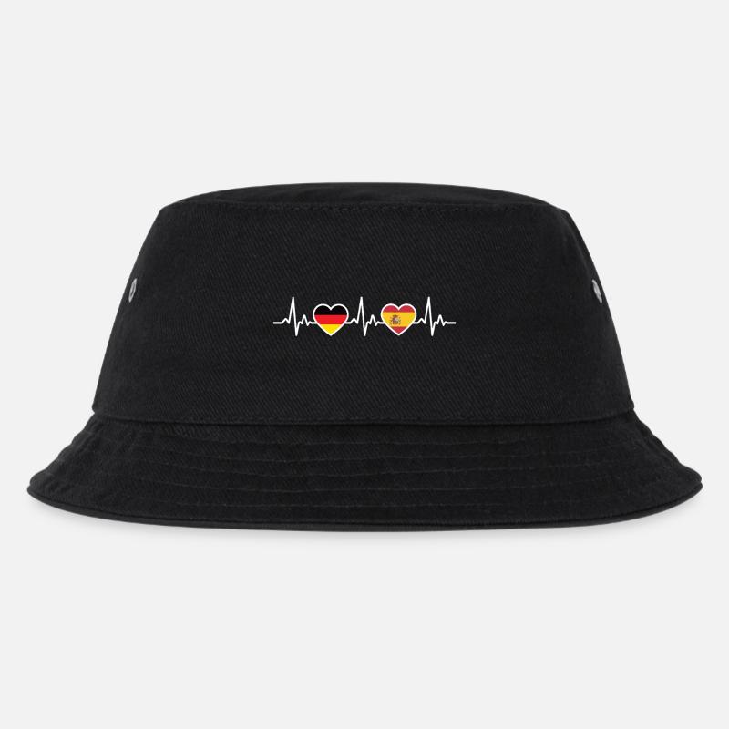Spanien Deutschland Herzschlag Flagge Spanier - Kinder Bucket Hat - Schwarz