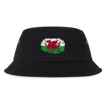 Wales Flag - Vintage Look - Kinder Bucket Hat - Schwarz - Vorne