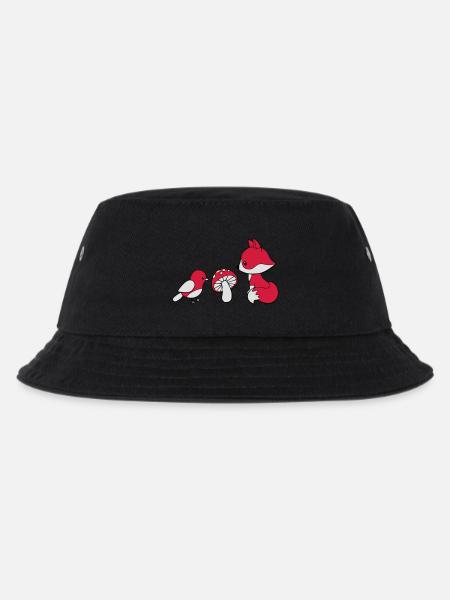 Fuchs Pilz Vogel - Kinder Bucket Hat - Schwarz