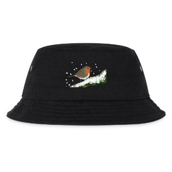 Rotkehlchen Wintermotiv Schnee Vogel Ast - Kinder Bucket Hat - Schwarz - Vorne