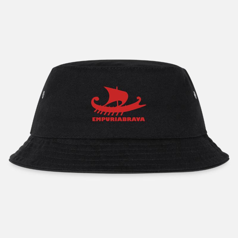 Schiff Empuriabrava/Schrift rot #C62626 - Kinder Bucket Hat - Schwarz