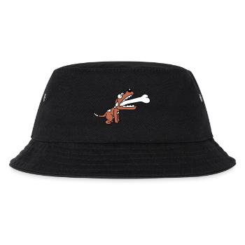 Hund Gierig Hungrig Großer Knochen Verschluckt - Kinder Bucket Hat - Schwarz - Vorne