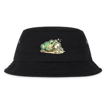 Frosch mit Lupe auf Spurensuche - Kinder Bucket Hat - Schwarz - Vorne