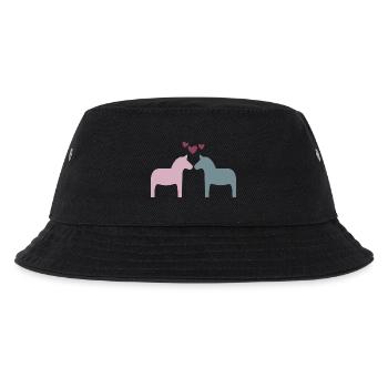 Dalapferd Paar Herzen Liebe Valentinstag Skandi - Kinder Bucket Hat - Schwarz - Vorne