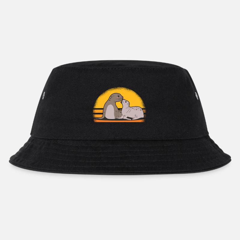 Robbe mit Baby niedliche Seehunde Robben Geschenk - Kinder Bucket Hat - Schwarz