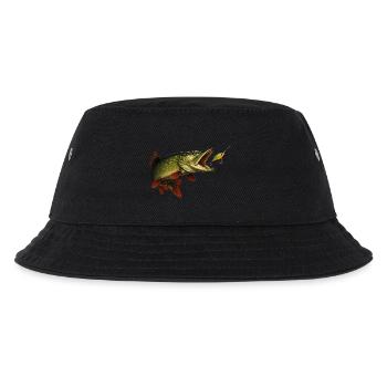 Hecht Biss Szene – Wobbler & Fangmoment - Kinder Bucket Hat - Schwarz - Vorne