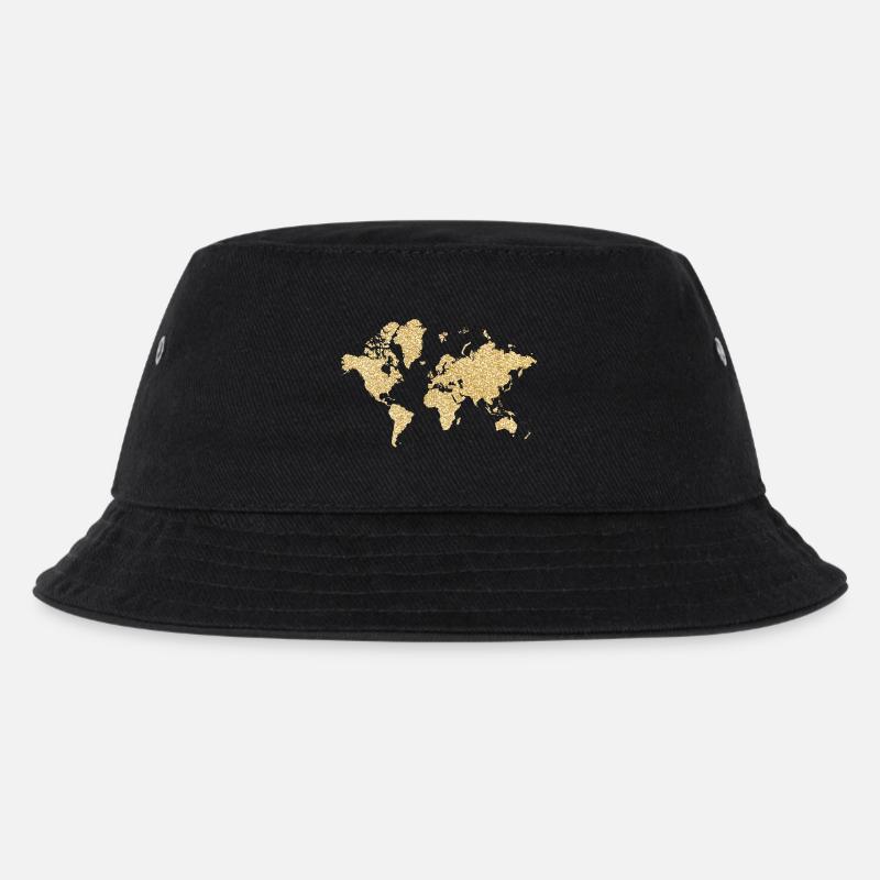 World Map Beige Floral Design - Kids’ Bucket Hat - black