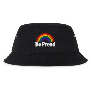 Be Proud LGBT Spruch Retro Regenbogen Motiv - Kinder Bucket Hat - Schwarz - Vorne