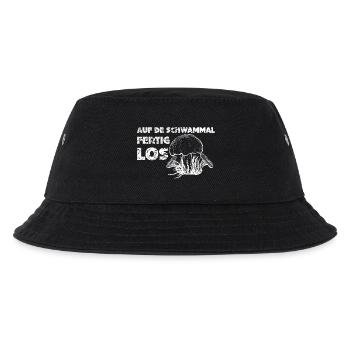auf de Schwammal fertig los - auf die Pilze fertig - Kinder Bucket Hat - Schwarz - Vorne
