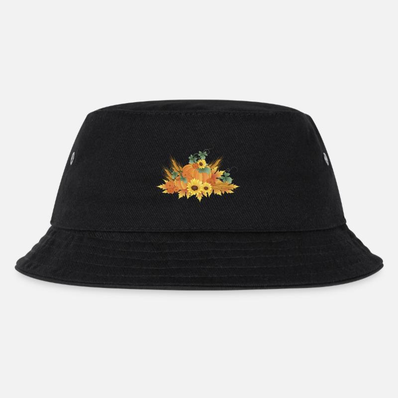 Kürbis Getreide Laub Herbst - Kinder Bucket Hat - Schwarz