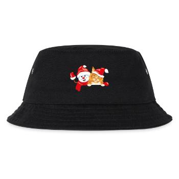 Waving happy snowman and ginger cat - Kids’ Bucket Hat - black - Front