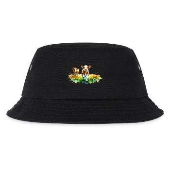 Verspieltes Kalb in der Sommerlandschaft - Kinder Bucket Hat - Schwarz - Vorne