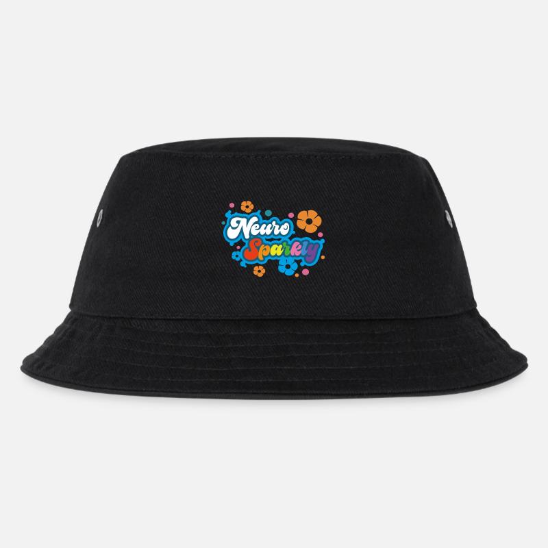 Neuro Sparkly Blume Regenbogen Typografie - Kinder Bucket Hat - Schwarz