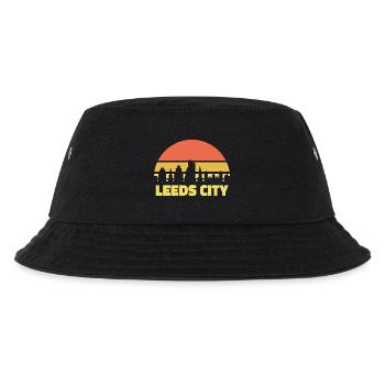 Leeds City Skyline Retro Sonnenuntergang Silhouette - Kinder Bucket Hat - Schwarz - Vorne
