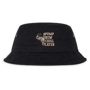 Powerlifting Bodybuilder Pump Now Chill Later Gym - Kinder Bucket Hat - Schwarz - Vorne