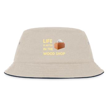 Das Leben ist besser in der Holzwerkstatt Lustiges Carpente - Kinder Bucket Hat - Natur/Navy - Vorne