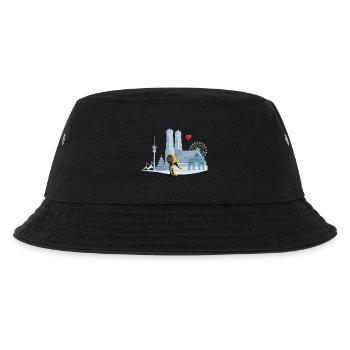 Skyline München mit Münchner Kindl und Herz - Kinder Bucket Hat - Schwarz - Vorne