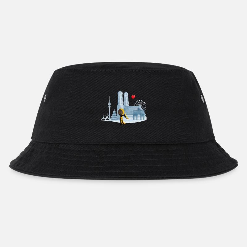 Skyline München mit Münchner Kindl und Herz - Kinder Bucket Hat - Schwarz
