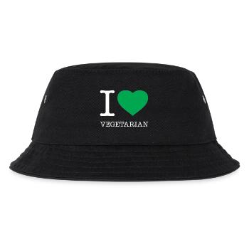 I LOVE VEGETARIAN Vegetarisch Hashtag - Kinder Bucket Hat - Schwarz - Vorne