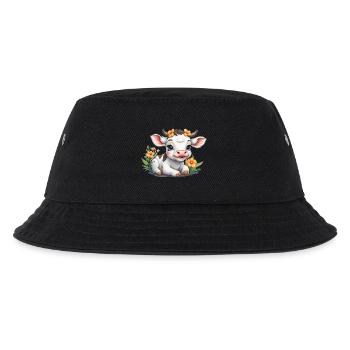 Cute baby cow calf on flower meadow - Kids’ Bucket Hat - black - Front