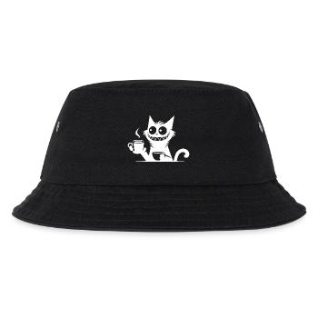 Lustig grinsende Katze mit Kaffeetasse für dich - Kinder Bucket Hat - Schwarz - Vorne