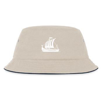 Drachenboot Wikinger Style Segel Design - Kinder Bucket Hat - Natur/Navy - Vorne