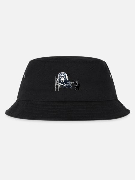 GRAFFITI BANKSY STYLE - SCHIMPANSE SPIELT COMPUTER GAM - Kinder Bucket Hat - Schwarz