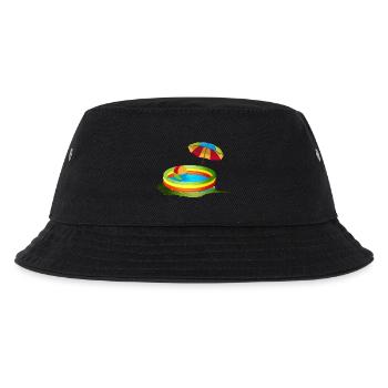 Buntes Planschbecken mit Sonnenschirm und Ball - Kinder Bucket Hat - Schwarz - Vorne