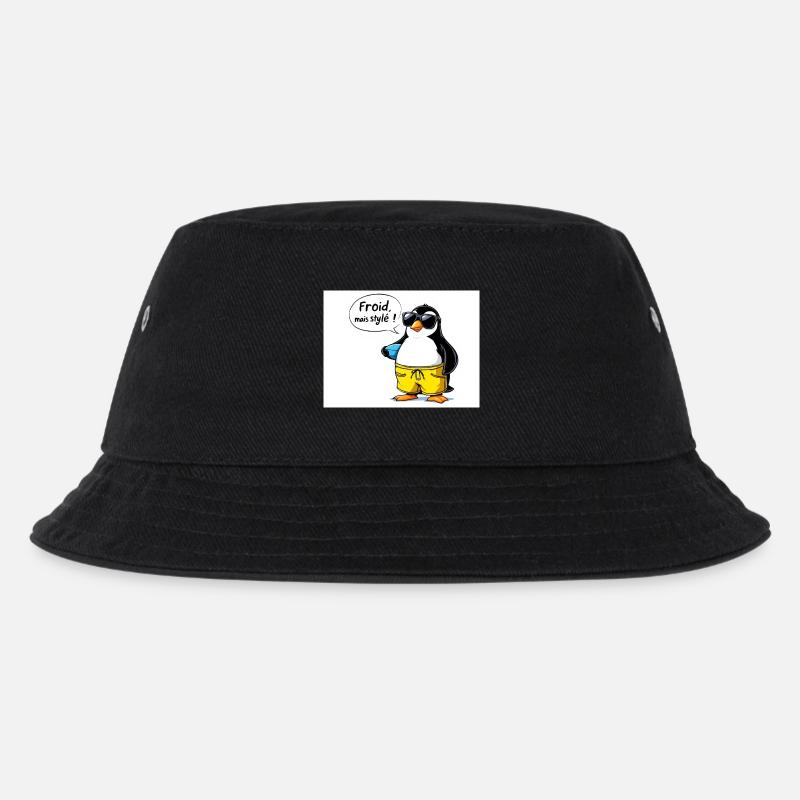 Stylische Pinguin Hülle mit Brille - Kinder Bucket Hat - Schwarz