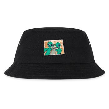 Außerirdische machen ein Foto mit Katze - Kinder Bucket Hat - Schwarz - Vorne