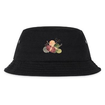 Wollknäuel & Stricknadeln mit Scheren - Kinder Bucket Hat - Schwarz - Vorne