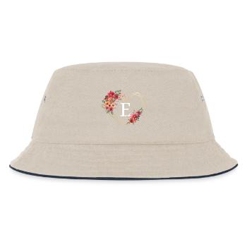 Buchstabe e florales goldenes Herz - Kinder Bucket Hat - Natur/Navy - Vorne