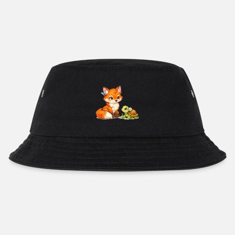 Fuchs und eine niedliche Schildkröte - Kinder Bucket Hat - Schwarz