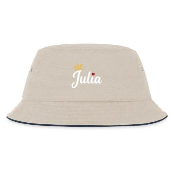 Julia Name Krone Herz Kalligraphie personalisiert - Kinder Bucket Hat - Natur/Navy - Vorne