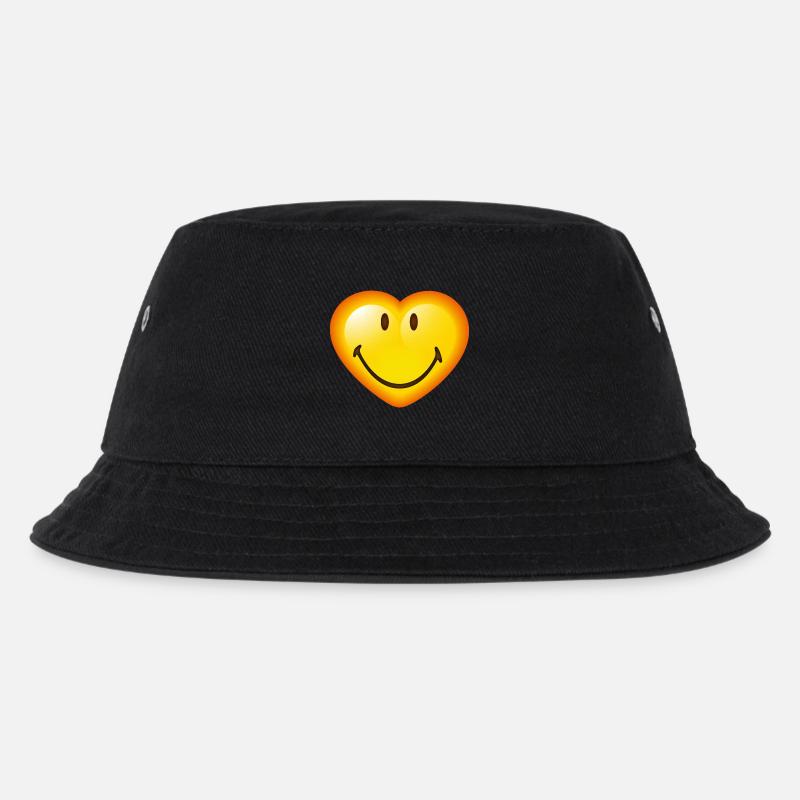 Smiley Glossy Heart - Kinder Bucket Hat - Schwarz