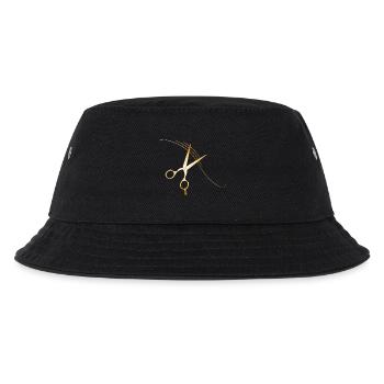 goldene Friseur Schere mit dunkelblonden Haaren - Kinder Bucket Hat - Schwarz - Vorne