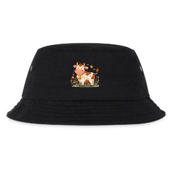 Kuh mit Glocke im Blütenfeld - Kinder Bucket Hat - Schwarz - Vorne