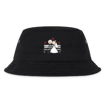 Wedding couple cartoon on the bench - Kids’ Bucket Hat - black - Front