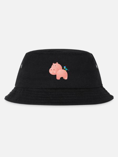 Nilpferd mit Vogel - Kinder Bucket Hat - Schwarz