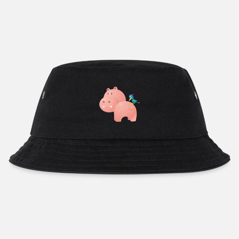 Hippo and Bird - Kids’ Bucket Hat - black