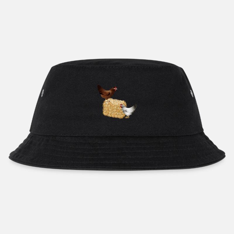 zwei Hühner auf einen Strohballen - Kinder Bucket Hat - Schwarz