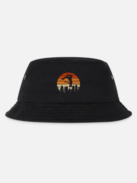 Sunset Acrobat Over City Skyline - Kids’ Bucket Hat - black