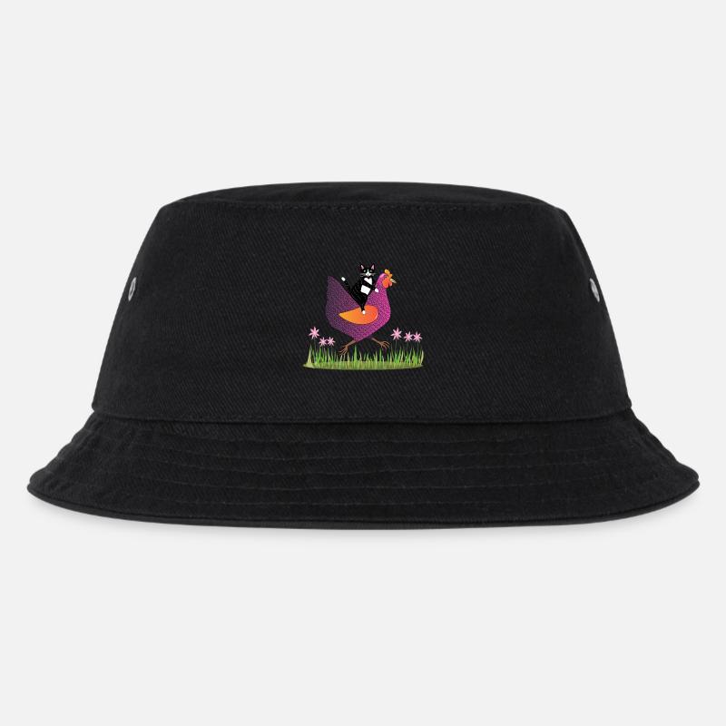 Hen Rider - Katze auf Huhn - Geschenkidee - Kinder Bucket Hat - Schwarz