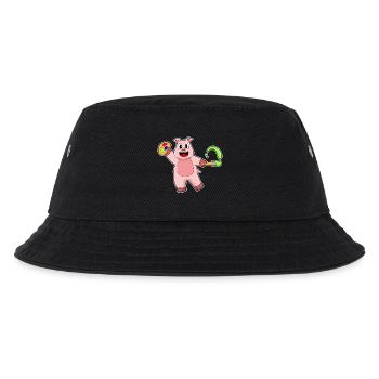Pig Painter Brush Painting - Kids’ Bucket Hat - black - Front