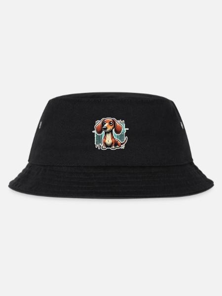 Süßer Dackel Comic Stil Teckel Hund - Kinder Bucket Hat - Schwarz
