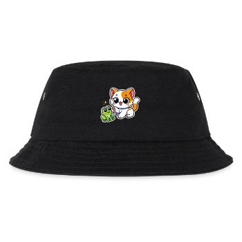 Niedliche rotweiße Katze traf auf einen Frosch - Kinder Bucket Hat - Schwarz - Vorne