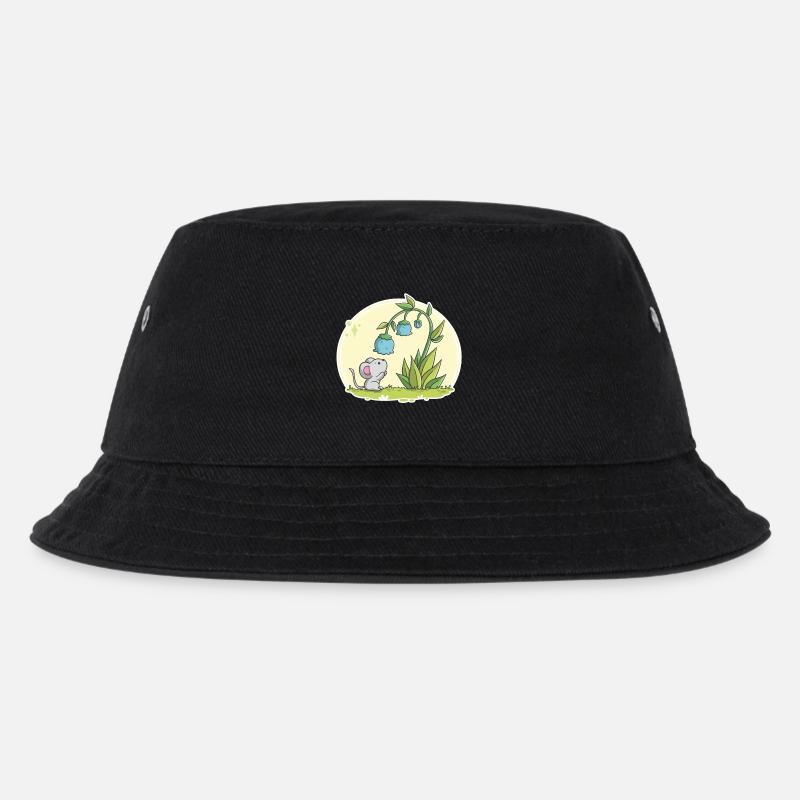 Niedliche Maus schaut in eine Blüte - Kinder Bucket Hat - Schwarz