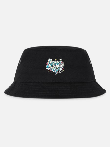 Vibrant Inspirational 'Level up now!' Quote Design - Kids’ Bucket Hat - black